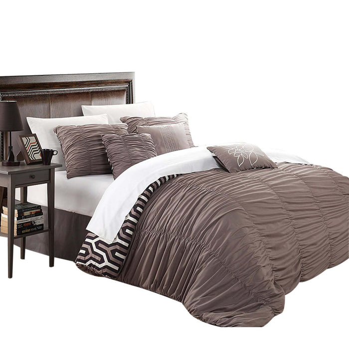 Chic Home Lassie Pleated Ruffled Oversized Overfilled Reversible 7 Pieces Comforter Set - Queen 90x92, Brown - Brown