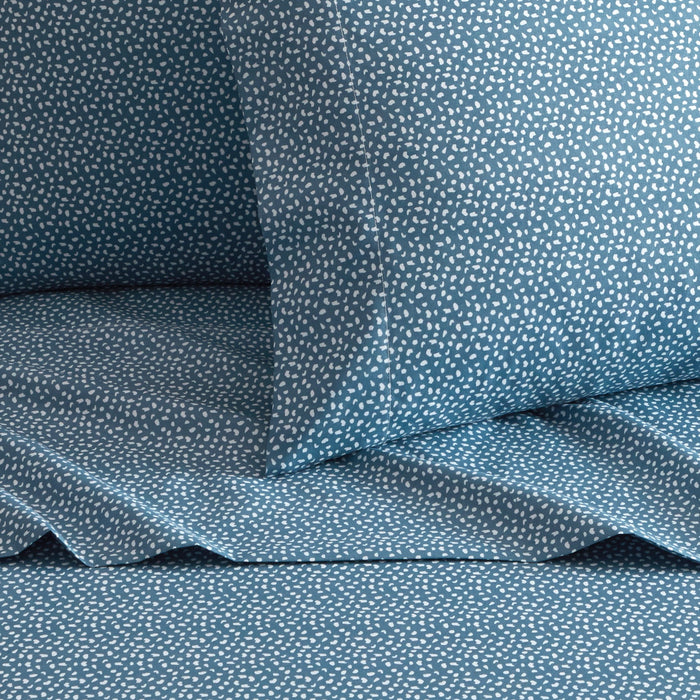 Chic Home Raven Sheet Set Solid Color With White Spots Animal Pattern Print Design - Includes 1 Flat, 1 Fitted Sheet, and 1 Pillowcase - 3 Piece - Twin 66x102", Blue - Blue