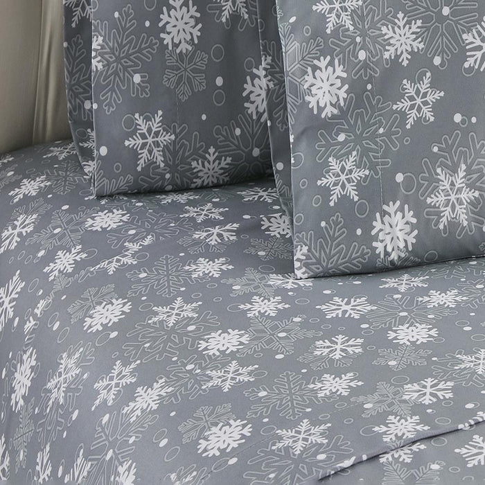 Micro Flannel Printed Deep-Pocket Sheet Set, Queen, Snowflakes Gray - Queen,Snowflakes Gray