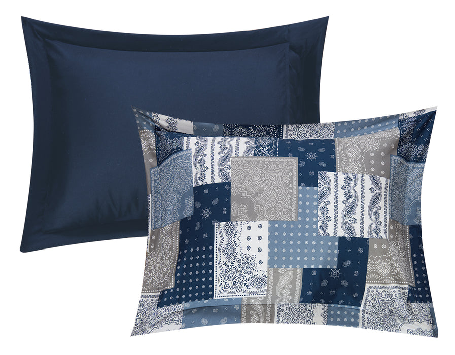 Chic Home Utopia 8 Piece Reversible Duvet Cover Set Patchwork Bohemian Paisley Print Design Bed in a Bag King Blue - King
