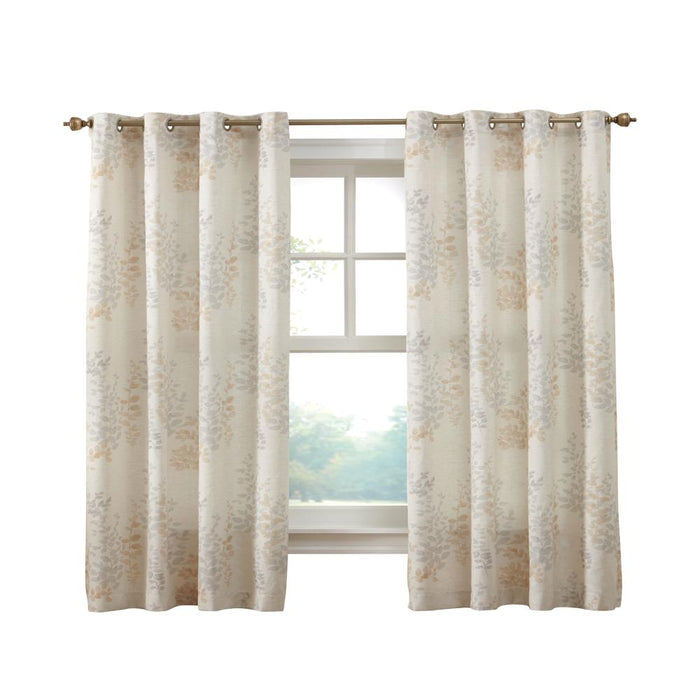 Habitat Lana Light Filtering Grommet Curtain Panel Two Tone Leaf Branches Bouquet Faux Linen Fabric Designed Ivory