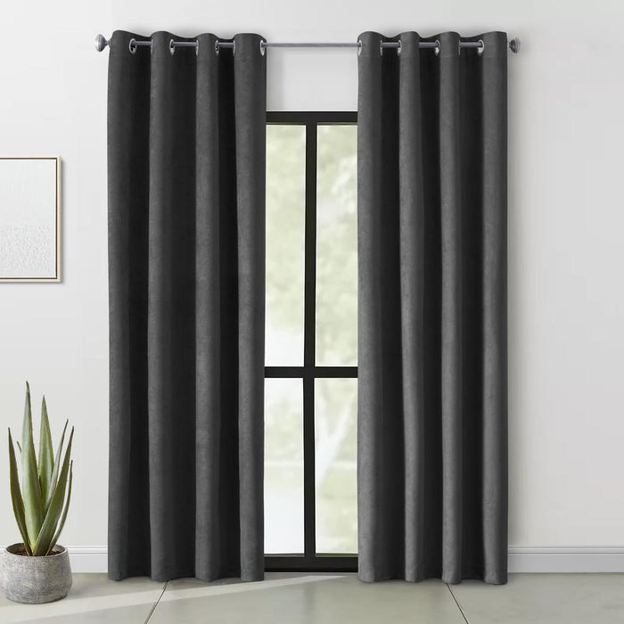 Thermaplus Navar Blackout Suede Textured Window Treatment Grommet Curtain Panel for Bedroom Livingroom Black