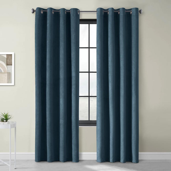 Thermaplus Navar Faux Suede Textured Blackout Window Treatment Grommet Curtain Panel for Bedroom Livingroom Navy