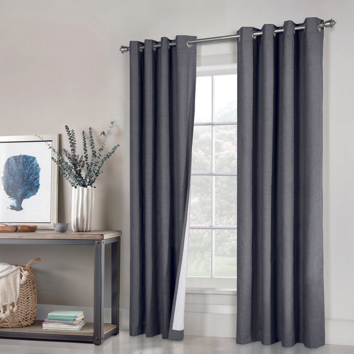 Thermaplus Ventura Blackout UV Protection Grommet Curtain Panel Pair for Windows Each 52" x 84" Dark Grey