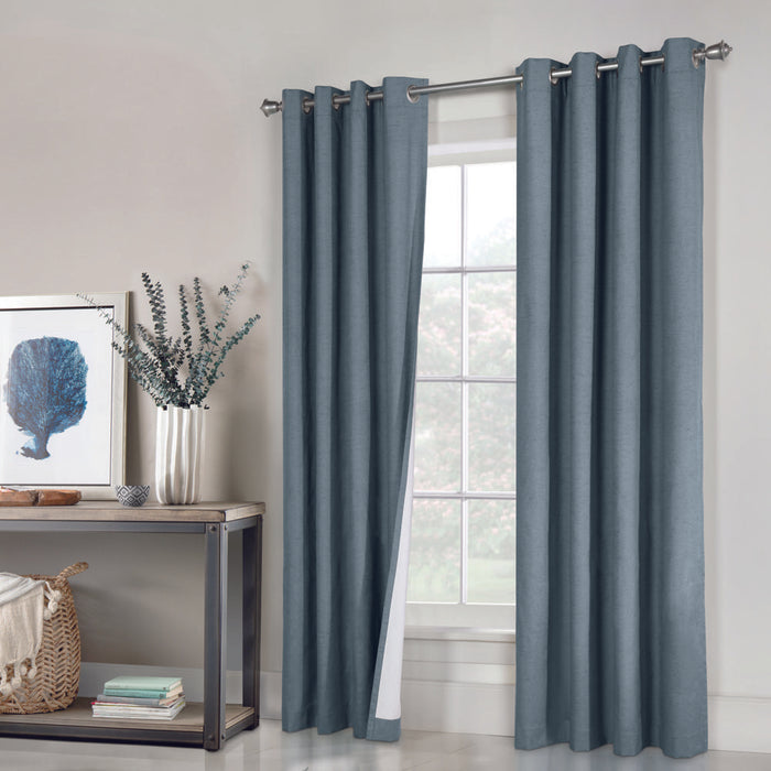 Thermaplus Ventura Blackout Grommet Curtain Panel Pair Frame Your Windows with Subtle Slub Textured Motif Blue