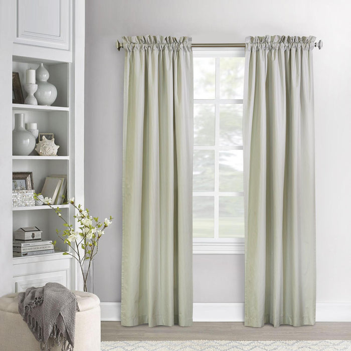 Commonwealth ThermaLogic Ticking Stripe 2-Piece Panel With 2" Header 3" Rod Pocket Sage