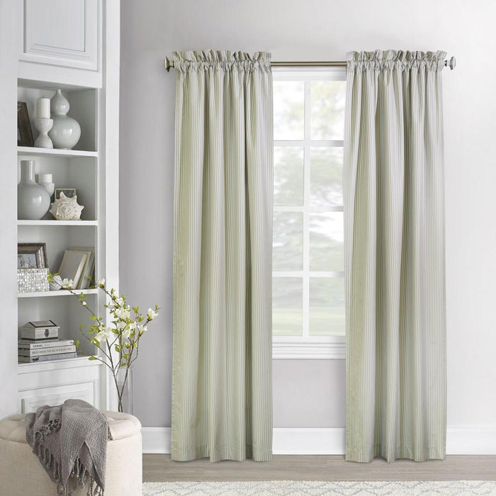 Commonwealth ThermaLogic Ticking Stripe 2-Piece Panel With 2" Header 3" Rod Pocket Sage