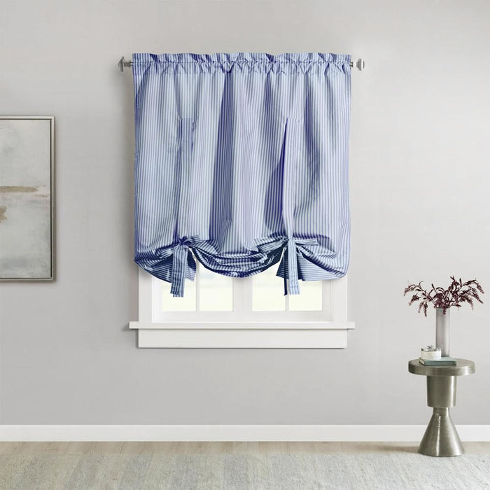 Commonwealth ThermaLogic Ticking Stripe Tie Up With 2" Header 3" Rod Pocket �" Side Hems and �" Bottom Hem - 40x63"