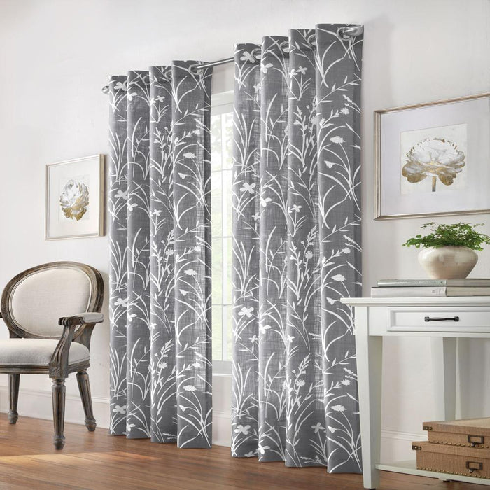 Commonwealth Bradford Floral Printed Top Panel With 8 Matt Silver Grommets - Grey