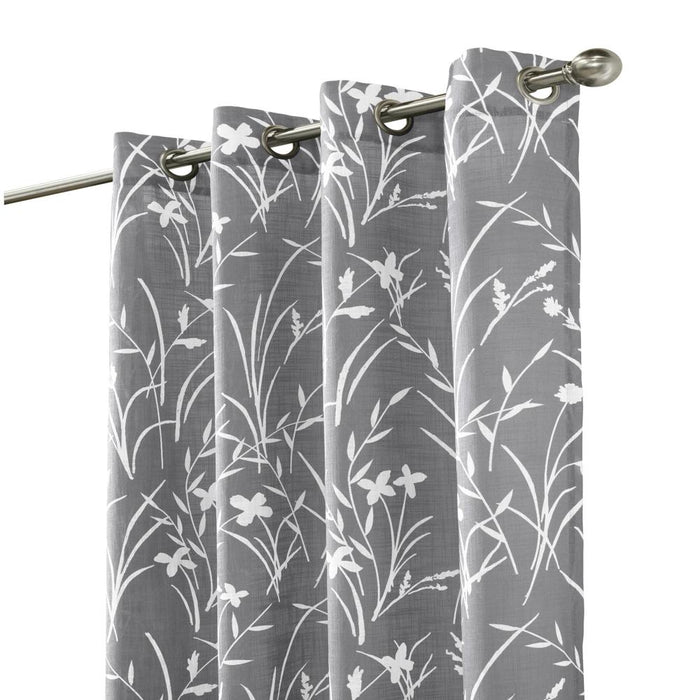 Commonwealth Bradford Floral Printed Top Panel With 8 Matt Silver Grommets - Grey