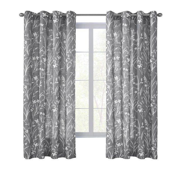Commonwealth Bradford Floral Printed Top Panel With 8 Matt Silver Grommets - Grey