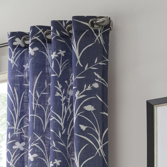 Commonwealth Bradford Floral Printed Top Panel With 8 Matt Silver Grommets - Blue