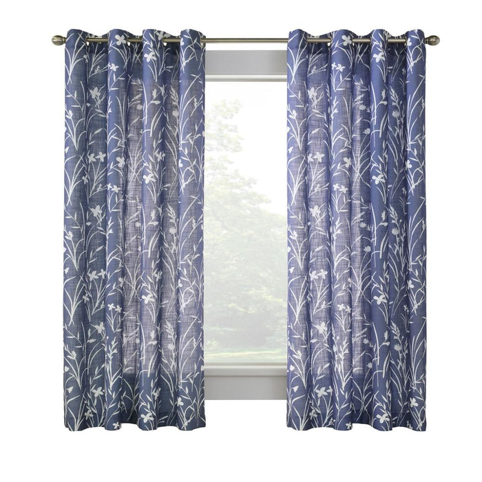 Commonwealth Bradford Floral Printed Top Panel With 8 Matt Silver Grommets - Blue