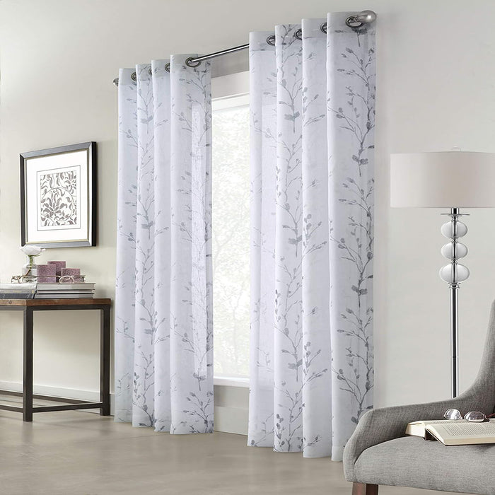 Commonwealth Primavera Style Panel Printed Floral Curtain, White