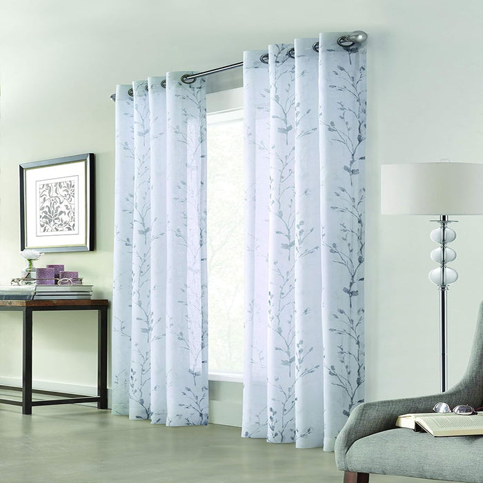 Commonwealth Primavera Style Panel Printed Floral Curtain, White