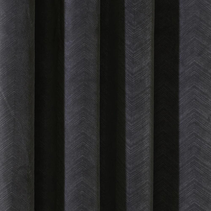 Thermalogic Minuit Luxury Solid Velvet Fabric Chevron Design Room Darkening Grommet Curtain Panel Black