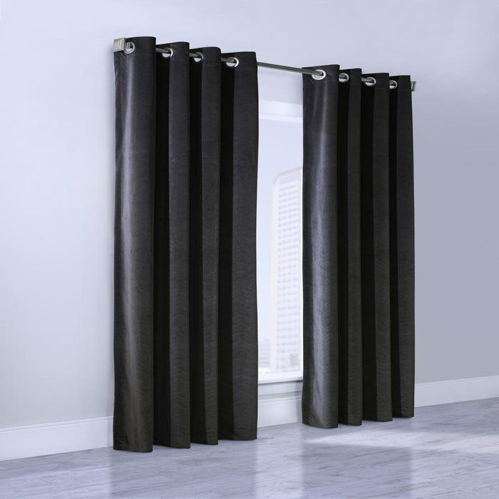 Thermalogic Minuit Luxury Solid Velvet Fabric Chevron Design Room Darkening Grommet Curtain Panel Black