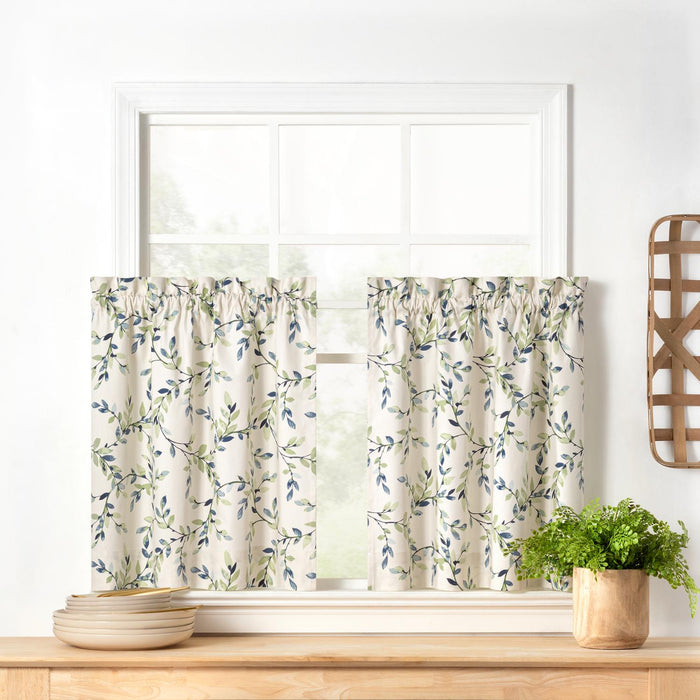 Ellis Vintage Elegant Medium Scale Printed Vine Pattern 1.5" Rod Pocket Tier for Windows Azure