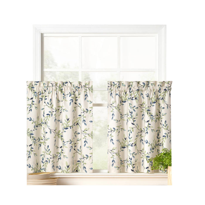 Ellis Vintage Elegant Medium Scale Printed Vine Pattern 1.5" Rod Pocket Tier for Windows Azure