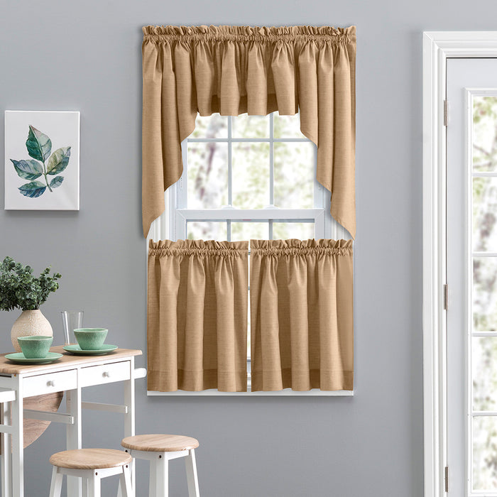 Ellis Lisa Solid Color Poly Cotton 1.5" Rod Pocket Duck Fabric Stylish Tailored Swag 56"x36" Tan