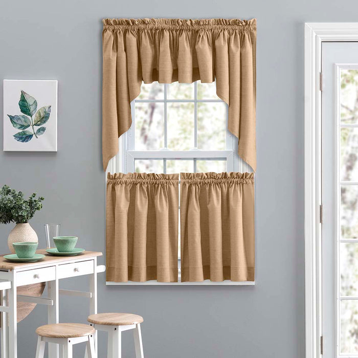 Ellis Lisa Solid Color Poly Cotton Duck Fabric Tailored Tiers 1.5" Rod Pocket Add a Touch of Color to Room Tan