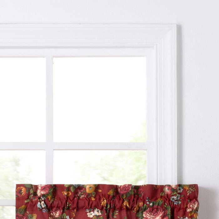 Ellis Bella Rose Elegant Medium Scale Printed Floral Pattern 1.5" Rod Pocket Tier for Windows Red