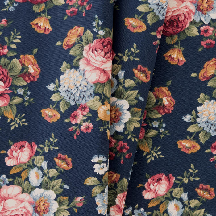 Ellis Bella Rose Gorgeous Medium Scale Printed Floral Pattern 1.5" Rod Pocket Tier for Windows Navy