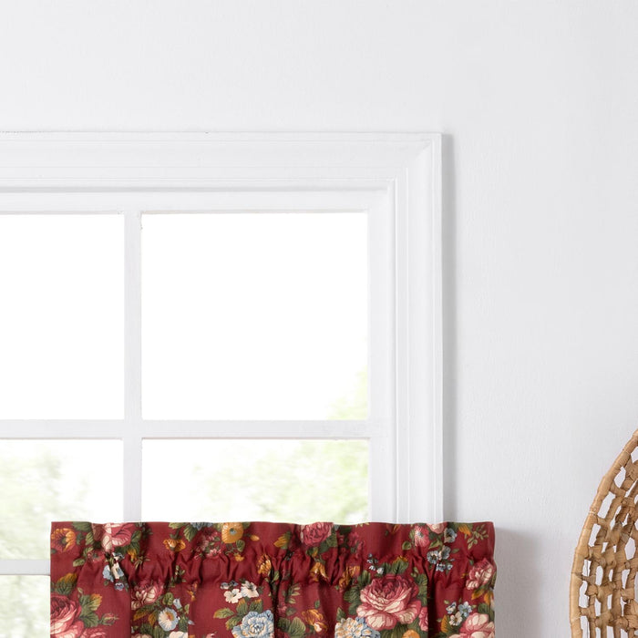 Ellis Bella Rose Elegant Medium Scale Printed Floral Pattern 1.5" Rod Pocket Tier for Windows Red
