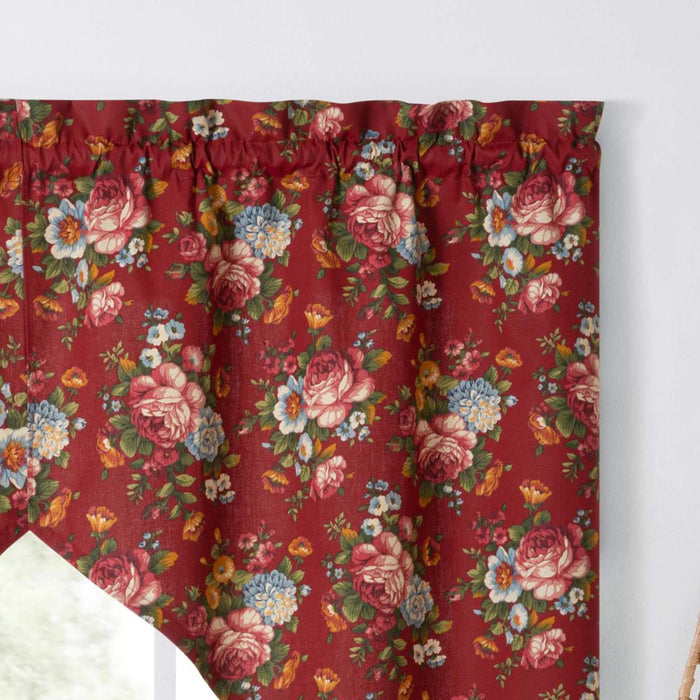 Ellis Bella Rose Stylish Medium Scale Printed Floral Pattern 1.5" Rod Pocket Tailored Swag for Windows 56"x36" Red