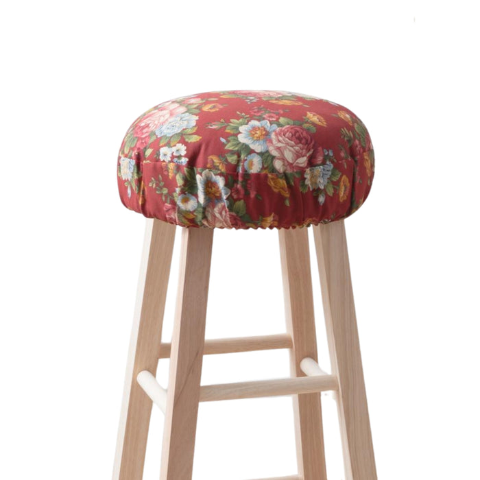 Ellis Bella Rose Stylish Medium Scale Printed Floral Pattern Elastic Bottom Edge Barstool Cover 13"x13" Red