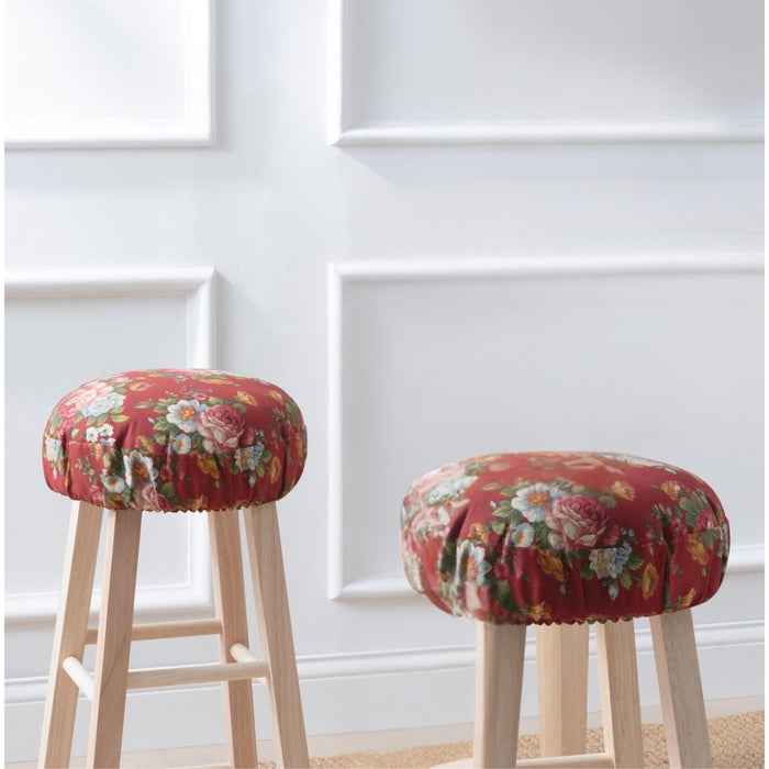 Ellis Bella Rose Stylish Medium Scale Printed Floral Pattern Elastic Bottom Edge Barstool Cover 13"x13" Red
