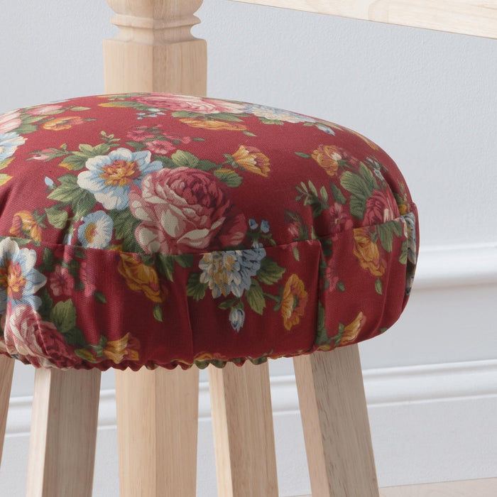 Ellis Bella Rose Stylish Medium Scale Printed Floral Pattern Elastic Bottom Edge Barstool Cover 13"x13" Red