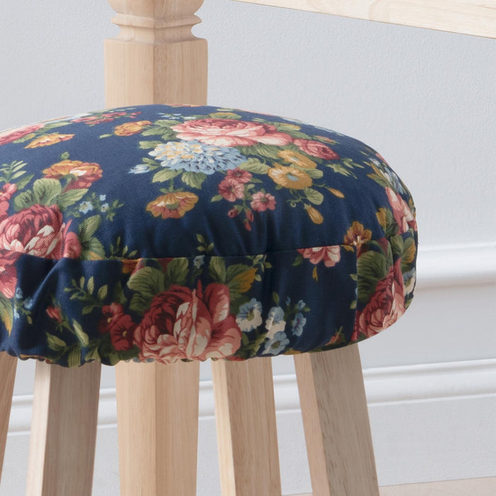 Ellis Bella Rose Stylish Medium Scale Printed Floral Pattern Elastic Bottom Edge Barstool Cover 13"x13" Navy