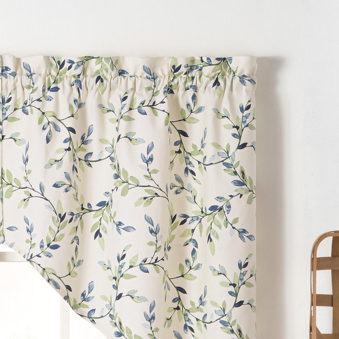 Ellis Vintage Stylish Medium Scale Printed Vine Pattern 1.5" Rod Pocket Tailored for Windows Swag 56"x36" Azure
