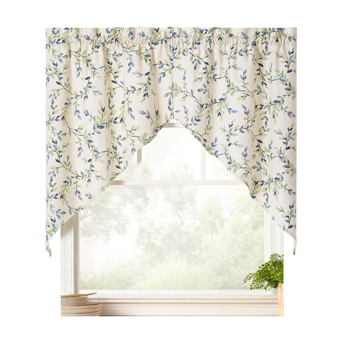 Ellis Vintage Stylish Medium Scale Printed Vine Pattern 1.5" Rod Pocket Tailored for Windows Swag 56"x36" Azure