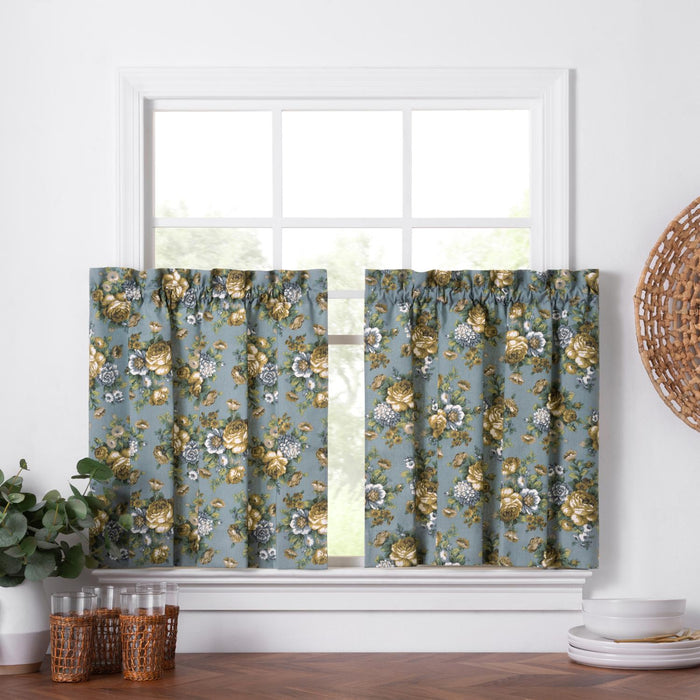 Ellis Bella Rose Stylish Medium Scale Printed Floral Pattern 1.5" Rod Pocket Tier for Windows Wedge