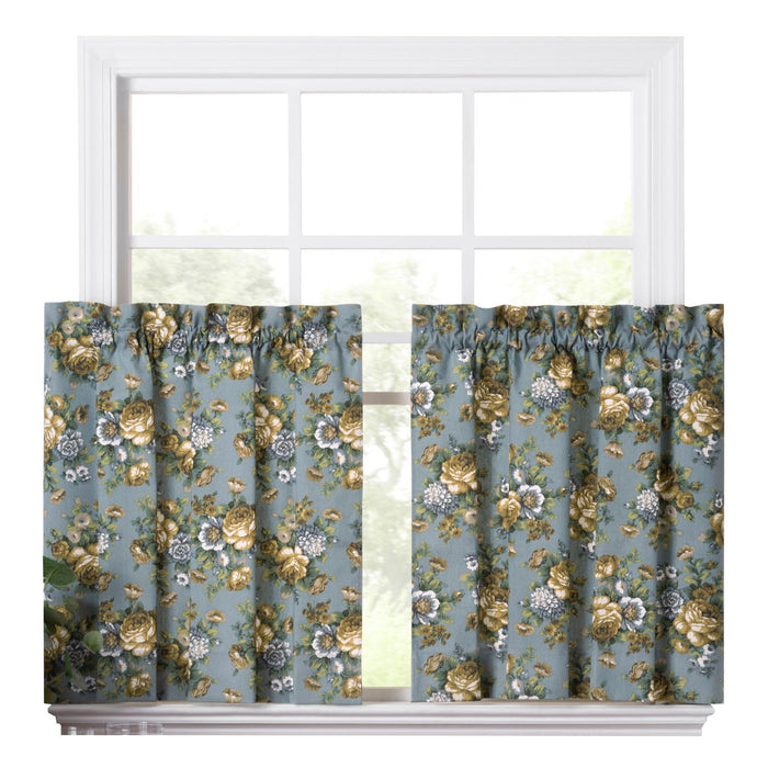 Ellis Bella Rose Stylish Medium Scale Printed Floral Pattern 1.5" Rod Pocket Tier for Windows Wedge