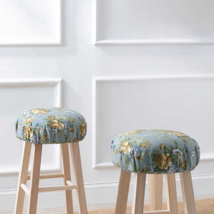 Ellis Bella Rose Stylish Medium Scale Printed Floral Pattern Elastic Bottom Edge Barstool Cover 13"x13" Wedge