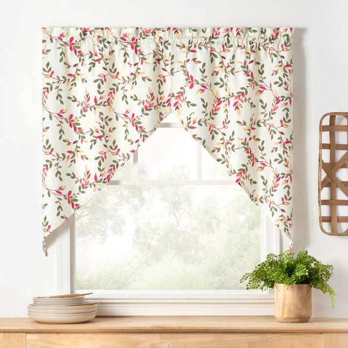 Ellis Vintage Stylish Medium Scale Printed Vine Pattern 1.5" Rod Pocket Tailored Swag for Windows 56"x36" Pecan