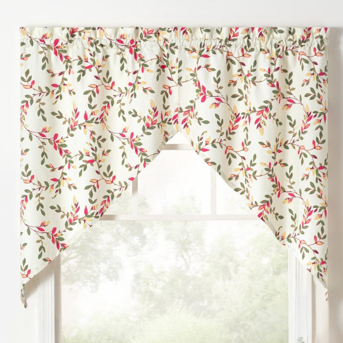 Ellis Vintage Stylish Medium Scale Printed Vine Pattern 1.5" Rod Pocket Tailored Swag for Windows 56"x36" Pecan