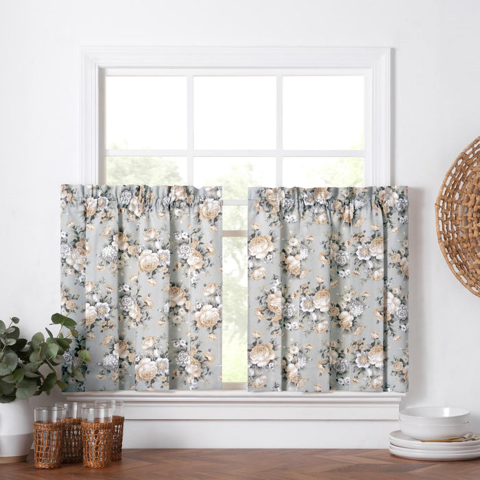 Ellis Bella Rose Exclusive Medium Scale Printed Floral Pattern 1.5" Rod Pocket Tier for Windows Mist