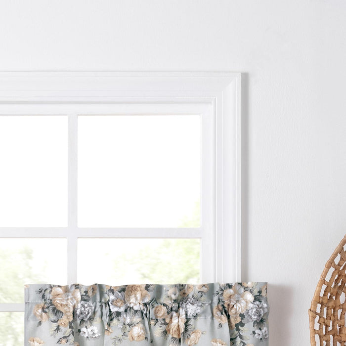 Ellis Bella Rose Exclusive Medium Scale Printed Floral Pattern 1.5" Rod Pocket Tier for Windows Mist
