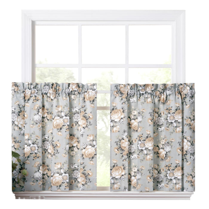 Ellis Bella Rose Exclusive Medium Scale Printed Floral Pattern 1.5" Rod Pocket Tier for Windows Mist