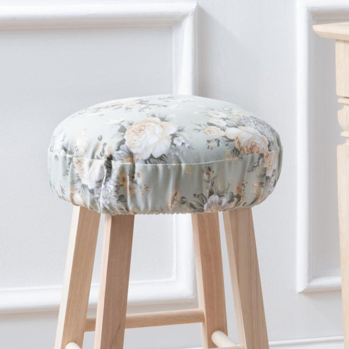 Ellis Bella Rose Stylish Medium Scale Printed Floral Pattern Elastic Bottom Edge Barstool Cover 13"x13" Mist
