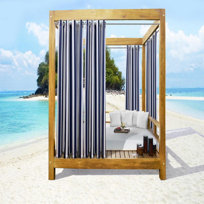 Commonwealth Seascapes Stripes Light Filtering Satiny Look Provide Privacy Grommet Outdoor Panel Pair Indigo