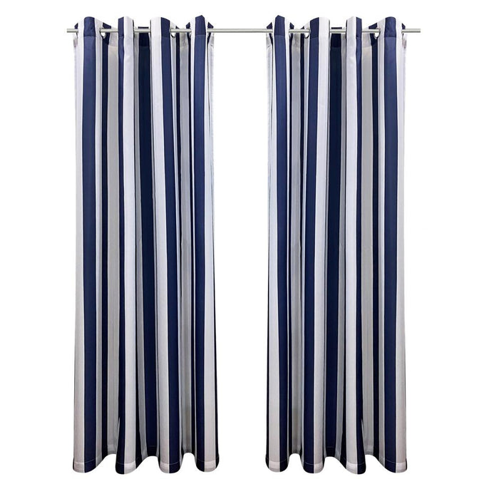 Commonwealth Seascapes Stripes Light Filtering Satiny Look Provide Privacy Grommet Outdoor Panel Pair Indigo