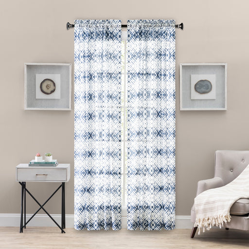 Ellis Curtain Shibori Crushed Taffeta Rod Pocket Tailored Panel - 48x63", Blue - 48x63
