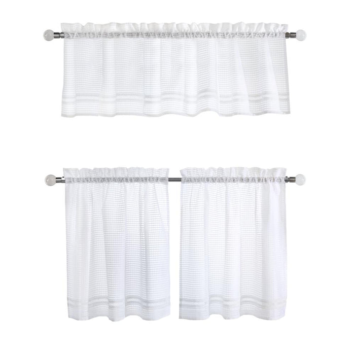 Habitat Gingham Lace Sheer Rod Pocket 3 Piece Curtain Tiers and Valance Set 52" x 24" White