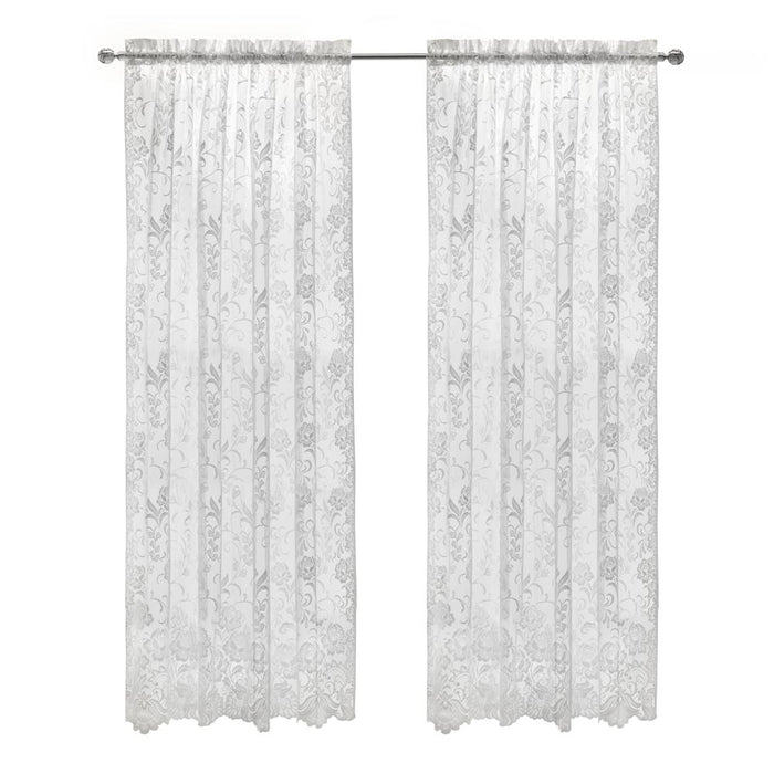 Habitat Limoges Sheer Rod Pocket Timeless and Naturalistic Floral Designs Curtain Panel White