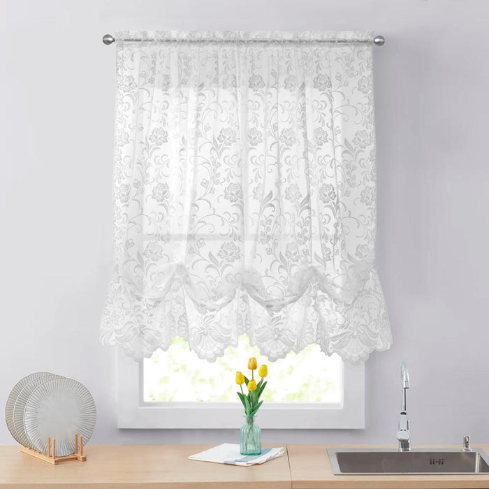 Habitat Limoges Sheer Rod Pocket Timeless Romantic Floral Lace Design Balloon Curtain 55" x 63"